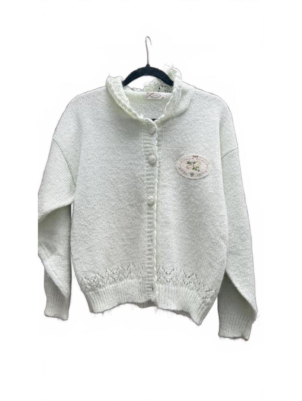 Vintage TAPS Cardigan Womens S Soft Fuzzy Knit Cottagecore Embroidered Button